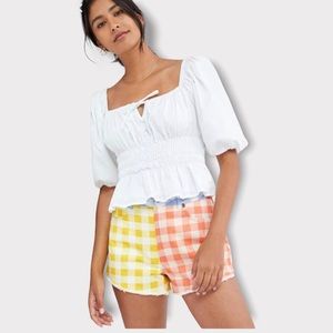 NWT Farm Rio gingam check denim cut off Anthropologie  shorts